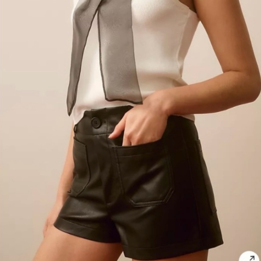 NWT Anthropologie Maeve High Waist Black Women's Faux Leather Shorts